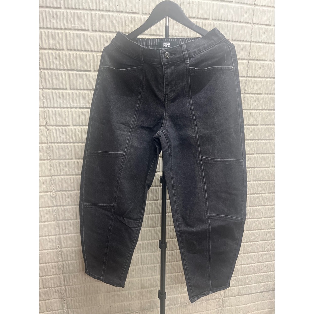 Madden NYC‎ Womens Small Washed Black Denim Utility Balloon Paneled Pants Jeans